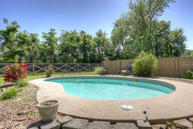 1912 N Duquesne Rd, Joplin, MO 64801 - view of pool featuring a fenced backyard, view of wooded area, and a patio