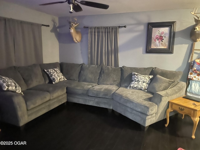 811 N Elloitt St, Webb City, MO 64870 - living area with ceiling fan and wood finished floors
