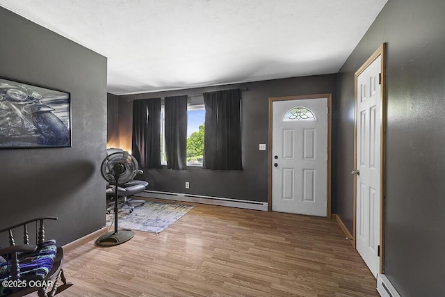 103 E Mockingbird Ln, Crane, MO 65633 - entrance foyer featuring a baseboard heating unit, wood finished floors, and baseboards