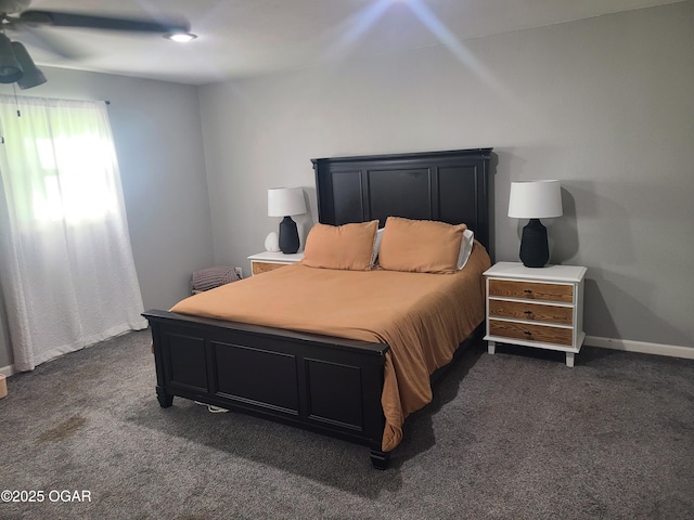 511 3rd St, Mccune, KS 66753 - bedroom featuring dark colored carpet, baseboards, and ceiling fan