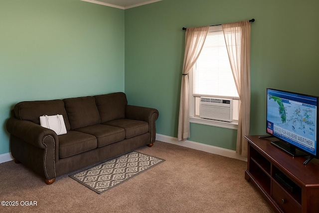 1017 E Broadway St, Joplin, MO 64801 - carpeted living area featuring cooling unit, crown molding, and baseboards