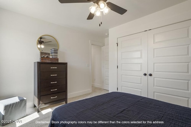 1713 E White Oak St, Joplin, MO 64801 - bedroom featuring light carpet, baseboards, a closet, and ceiling fan