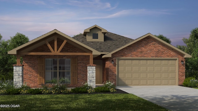 3607 N Mckee Ave, Joplin, MO 64801 - view of front of home featuring brick siding, concrete driveway, a garage, and a front yard