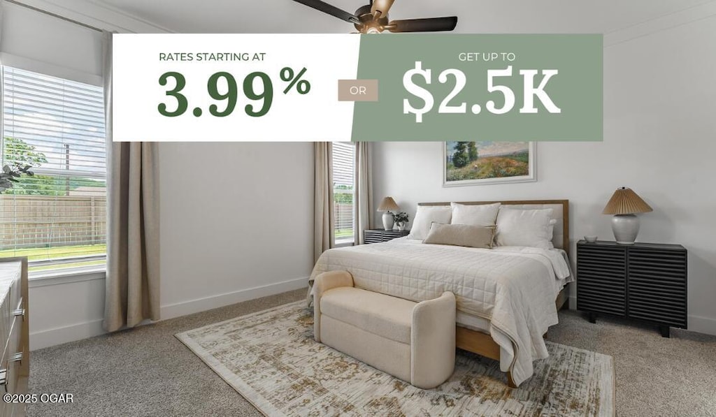 3607 N Mckee Ave, Joplin, MO 64801 - bedroom with carpet flooring and a ceiling fan