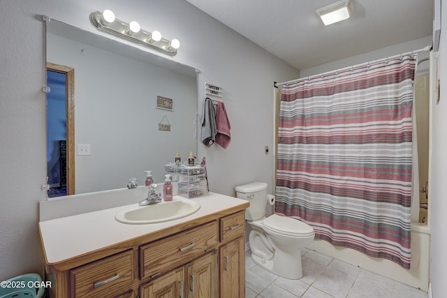 505 W Gault St, Carl Junction, MO 64834 - full bathroom with toilet, vanity, tile patterned floors, and shower / bath combo with shower curtain