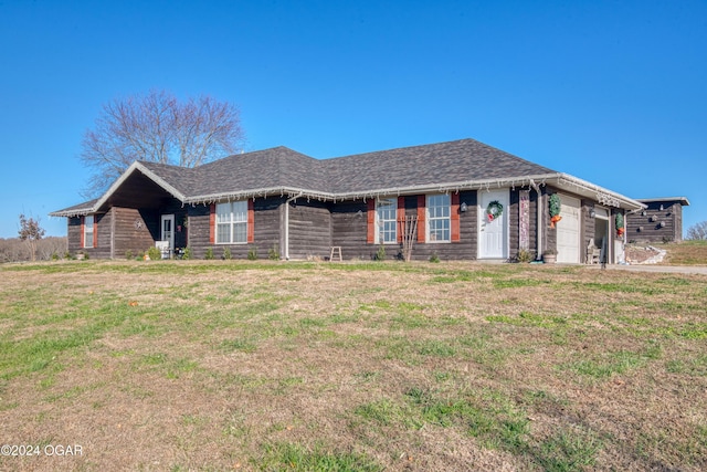 2228 Possum Trot Rd, Billings, MO 65610 - single story home with an attached garage, a front lawn, and roof with shingles