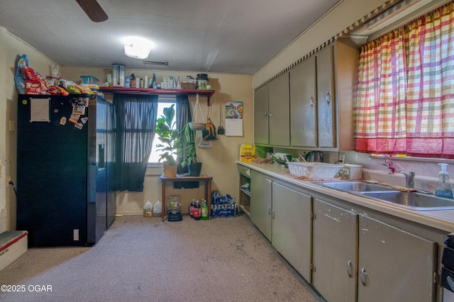 2201 S Main St, Galena, KS 66739 - kitchen with stainless steel refrigerator with ice dispenser, a sink, light carpet, and light countertops