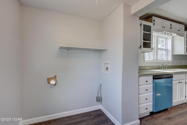 109 N Main St, Alba, MO 64830 - laundry room with dark wood-style floors, washer hookup, and baseboards