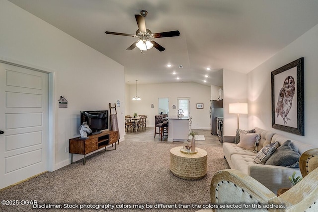 1619 Sedge St, Joplin, MO 64801 - living area featuring vaulted ceiling, ceiling fan, baseboards, and recessed lighting