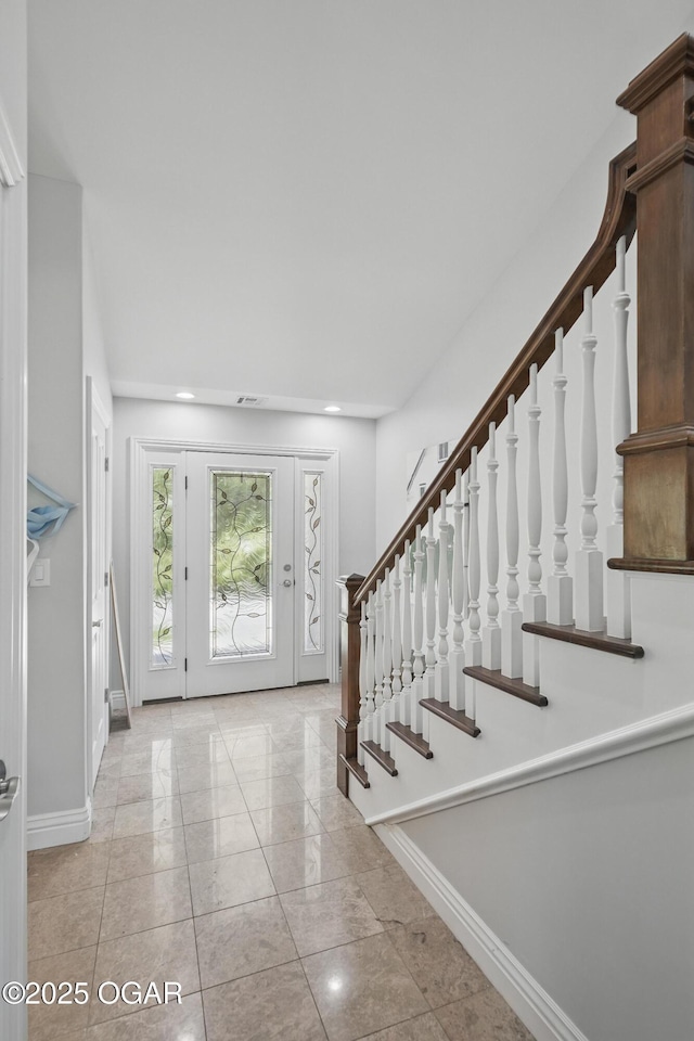 5594 Riverside Dr, Joplin, MO 64804 - entrance foyer featuring baseboards, stairway, recessed lighting, and marble finish floors