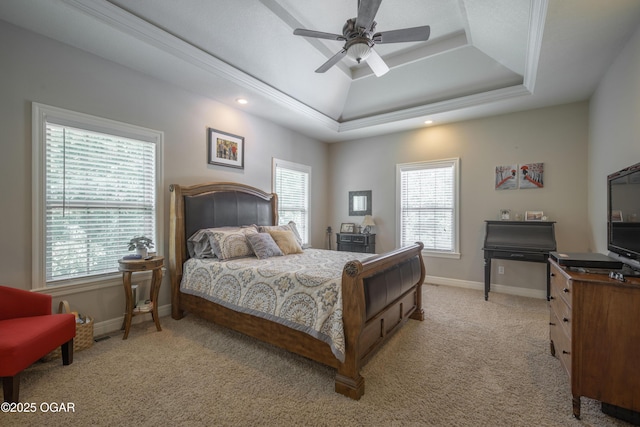 20951 Jasmine Ln, Webb City, MO 64870 - bedroom with a raised ceiling, multiple windows, light carpet, and recessed lighting