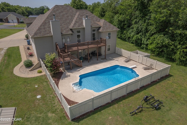 20951 Jasmine Ln, Webb City, MO 64870 - view of swimming pool featuring a wooden deck, stairway, and a patio
