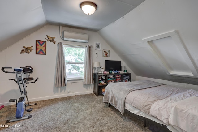 514 S Brownell Ave, Joplin, MO 64801 - bedroom with a wall unit AC, lofted ceiling, carpet flooring, and baseboards