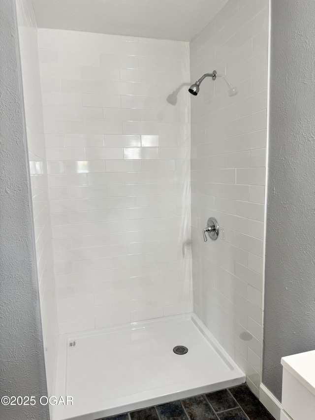 2119 S Main St, Carthage, MO 64836 - full bath with tiled shower, vanity, and a textured wall