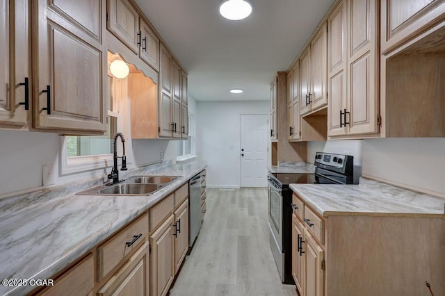 328 E 33rd St, Joplin, MO 64804 - kitchen featuring stainless steel appliances, a sink, light wood-style flooring, and light brown cabinets