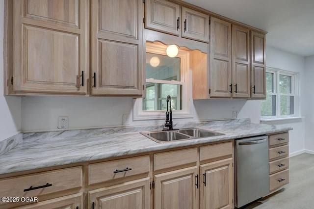 328 E 33rd St, Joplin, MO 64804 - kitchen featuring stainless steel dishwasher and light brown cabinetry