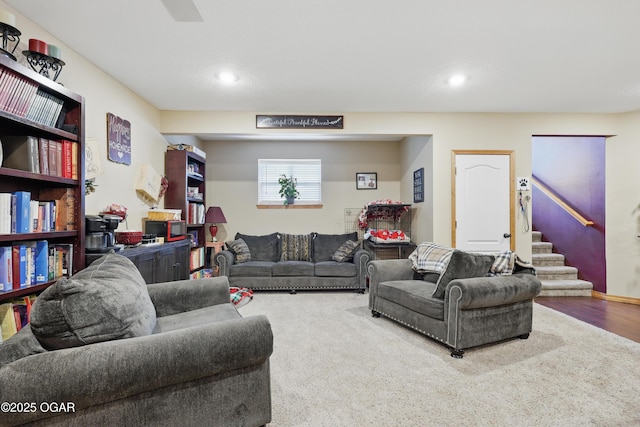 702 Copper Oaks Dr, Carl Junction, MO 64834 - living room with stairs, recessed lighting, and wood finished floors