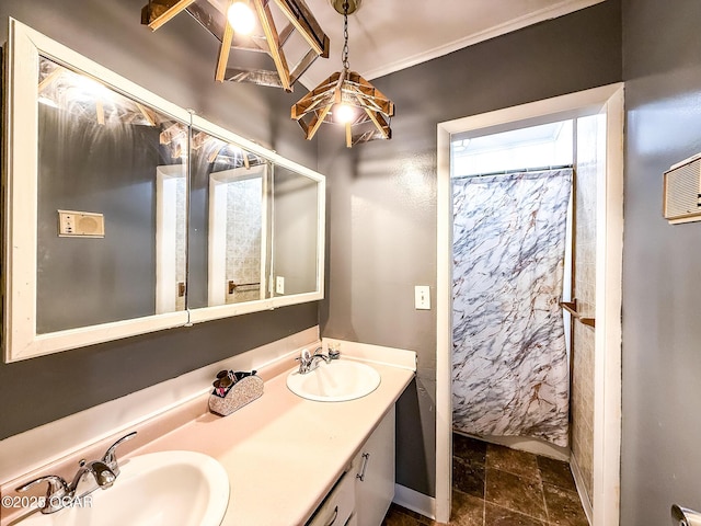 706 E Centennial E, Centennial, Pittsburg, KS 66762 - bathroom featuring double vanity and a shower with shower curtain