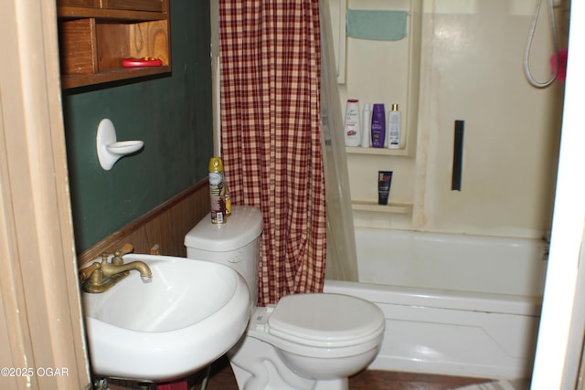 423 Mower St, Duenweg, MO 64841 - bathroom featuring a sink, toilet, and shower / tub combo with curtain