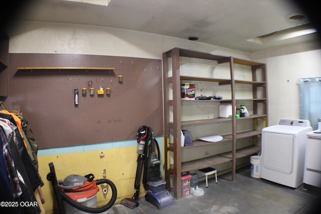 423 Mower St, Duenweg, MO 64841 - laundry room featuring a workshop area and separate washer and dryer