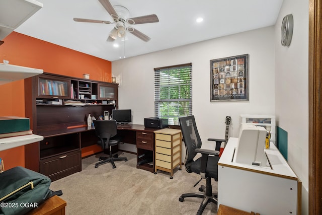 3431 Hawthorn Dr, Joplin, MO 64804 - office with ceiling fan, light carpet, and recessed lighting