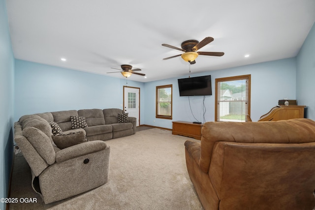 3431 Hawthorn Dr, Joplin, MO 64804 - living room with healthy amount of natural light, carpet flooring, ceiling fan, recessed lighting, and baseboards