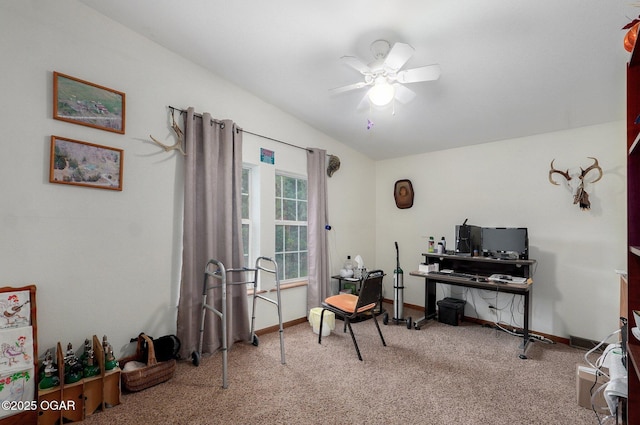 3759 Wheeler Branch Rd, Crane, MO 65633 - office featuring carpet, a ceiling fan, baseboards, and vaulted ceiling