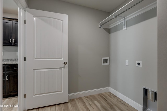 washroom with washer hookup, light wood finished floors, and hookup for an electric dryer