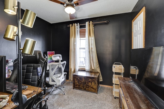 2413 Rolla St, Joplin, MO 64801 - carpeted home office featuring a ceiling fan, baseboards, and a textured ceiling