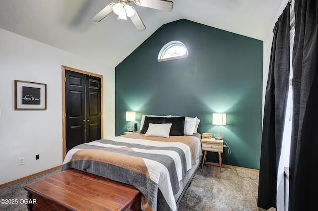 2413 Rolla St, Joplin, MO 64801 - bedroom with carpet, vaulted ceiling, baseboards, and ceiling fan