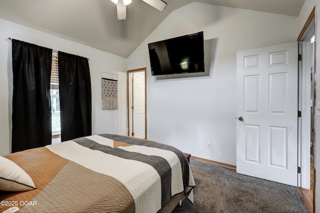 2413 Rolla St, Joplin, MO 64801 - carpeted bedroom with vaulted ceiling, ceiling fan, and baseboards