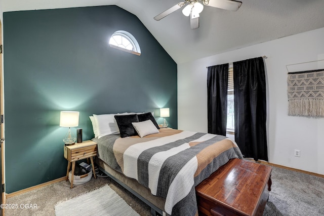 2413 Rolla St, Joplin, MO 64801 - carpeted bedroom with vaulted ceiling, baseboards, and a ceiling fan