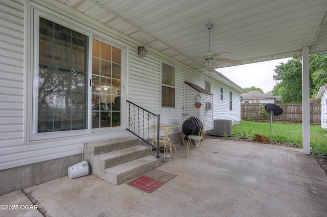 1241 Douglas Ct, Carthage, MO 64836 - view of patio featuring a ceiling fan, central air condition unit, entry steps, and area for grilling