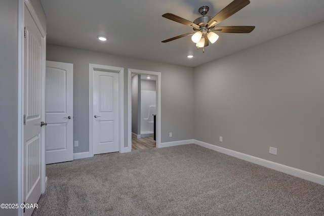 1919 Wisconsin Ave, Joplin, MO 64804 - unfurnished bedroom with carpet, recessed lighting, ensuite bath, and a ceiling fan