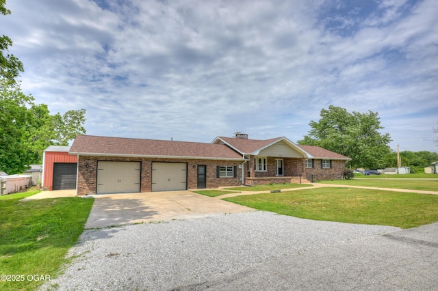 720 Sheridan Ave, Carl Junction, MO 64834 - single story home featuring a garage, brick siding, driveway, and a front lawn