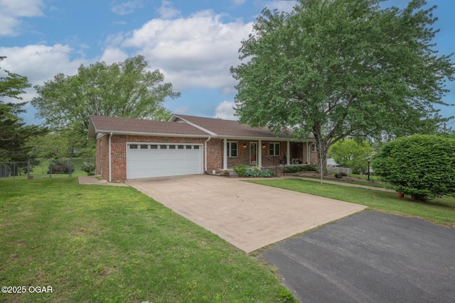 802 Hawthorne Dr, Neosho, MO 64850 - ranch-style house with a porch, asphalt driveway, an attached garage, and brick siding