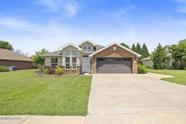 111 Zachary Ln, Carl Junction, MO 64834 - view of front of property featuring driveway, brick siding, a front yard, and a garage