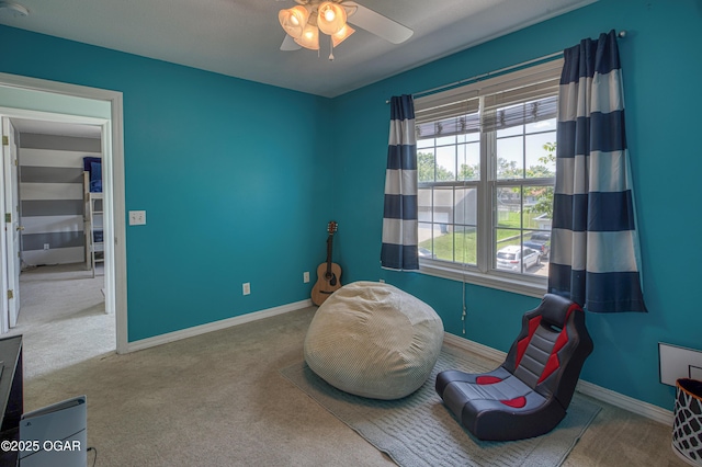 408 W Walton Ave, Carl Junction, MO 64834 - living area featuring carpet, ceiling fan, and baseboards