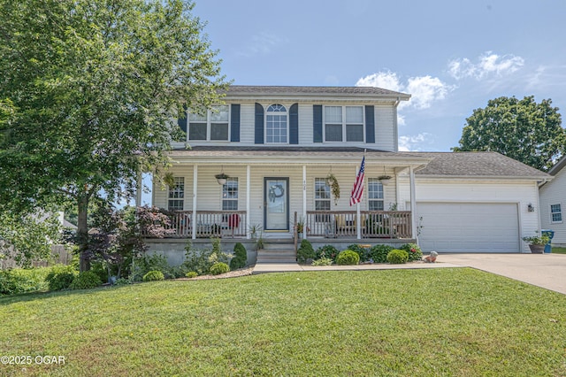 408 W Walton Ave, Carl Junction, MO 64834 - colonial home with an attached garage, concrete driveway, a front lawn, and covered porch
