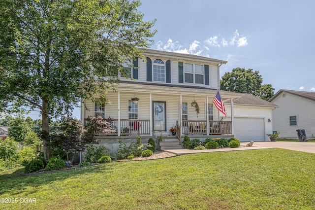 408 W Walton Ave, Carl Junction, MO 64834 - colonial house with driveway, a porch, an attached garage, and a front lawn