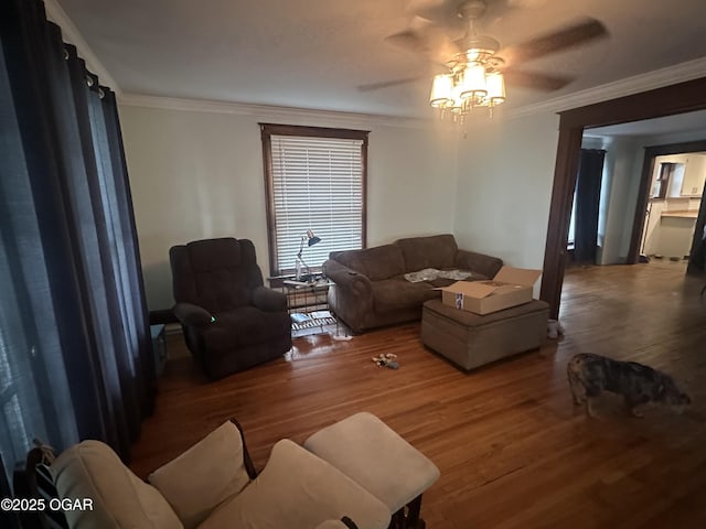 206 S Connor Ave, Joplin, MO 64801 - living room with ceiling fan, wood finished floors, and crown molding
