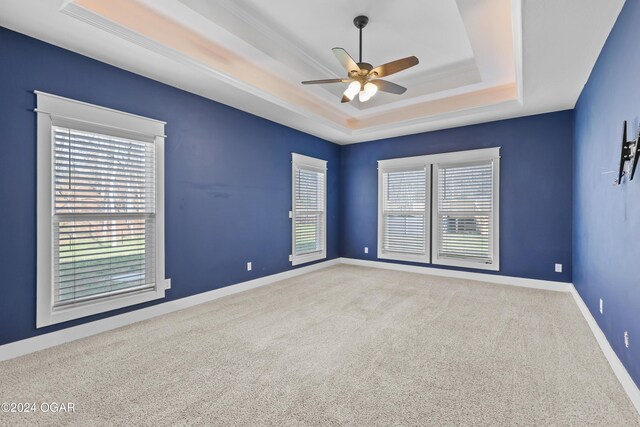 216 Timber Trail Dr, Joplin, MO 64804 - carpeted spare room featuring a raised ceiling, a ceiling fan, and plenty of natural light