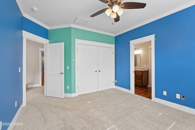216 Timber Trail Dr, Joplin, MO 64804 - unfurnished bedroom with carpet floors, baseboards, ornamental molding, a closet, and a ceiling fan