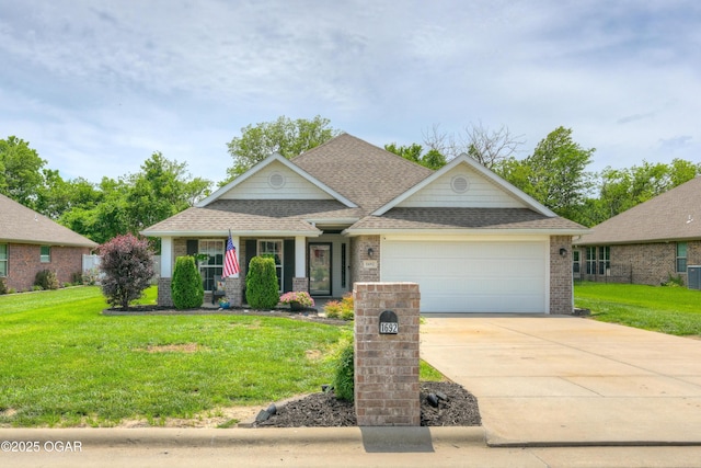 1692 Betenbough Way, Webb City, MO 64870 - craftsman-style home with roof with shingles, a garage, concrete driveway, a front yard, and brick siding