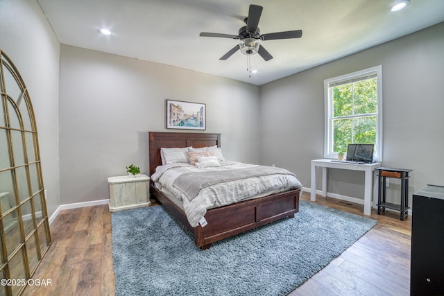 2010 Cherry St, Seneca, MO 64865 - bedroom with wood finished floors, recessed lighting, baseboards, and a ceiling fan