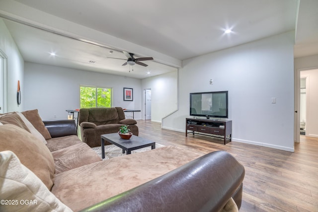 2010 Cherry St, Seneca, MO 64865 - living room featuring wood finished floors, a ceiling fan, recessed lighting, and baseboards