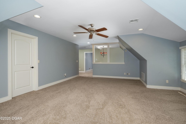 1704 Liam St, Carthage, MO 64836 - additional living space featuring carpet, recessed lighting, a ceiling fan, baseboards, and lofted ceiling