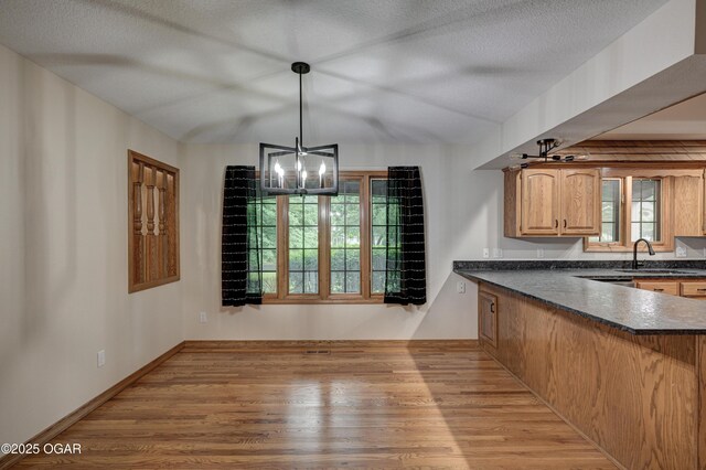 1330 Stoneledge Ln, Neosho, MO 64850 - kitchen featuring a sink, a chandelier, light wood-type flooring, and healthy amount of natural light