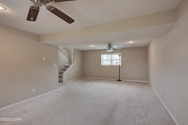 2521 Wisconsin Ave, Joplin, MO 64804 - carpeted spare room with a ceiling fan, stairway, and baseboards