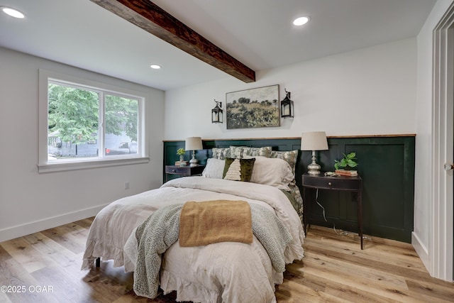 207 S Hall St, Webb City, MO 64870 - bedroom with light wood-type flooring, beam ceiling, recessed lighting, and baseboards